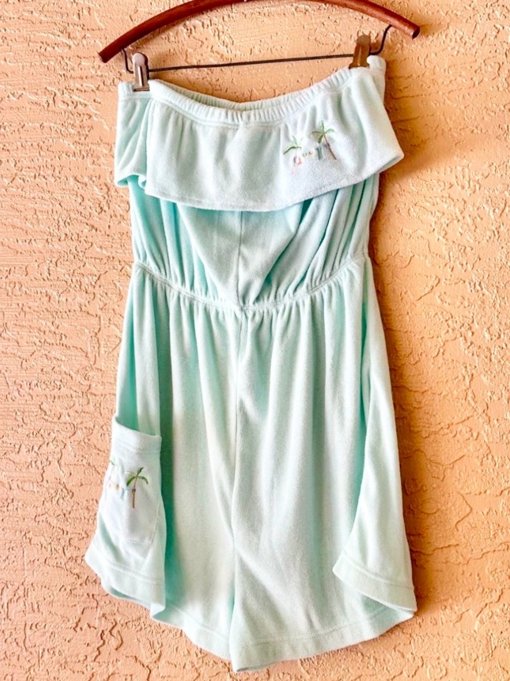 Vintage Palm Harbour Teal Terry Cloth Romper Coverup (XL)
